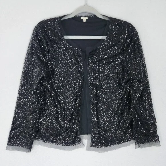 Crew Sweaters J Crew Sweater Womens Small Black Sequin Open - Main Image